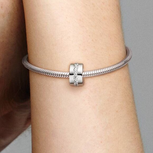 PANDORA Clear Sparkling Row Clip Charm Authentic Silver Clear Zirconia Pavé - Picture 3 of 13